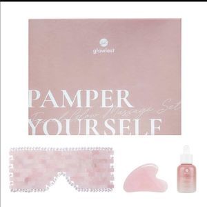 glowiest Pamper Yourself Facial Massage Set Rose Quartz Gua Sha Gift Box New